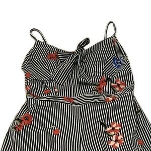 Japna Pinstripe Floral Capri Jumpsuit Tropical Resortwear Vacation Sleeveless S‎